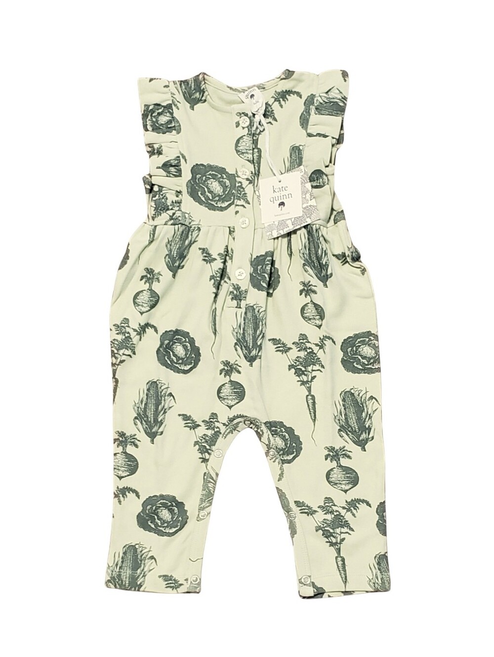 Kate Quinn Tender Veggies Sleeveless Ruffle Jumpsuit Size 6-12 Months NWT